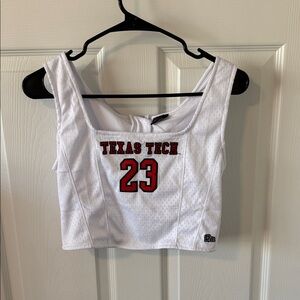Women's White Texas Tech Athletic Crop Tank Top - Number 23